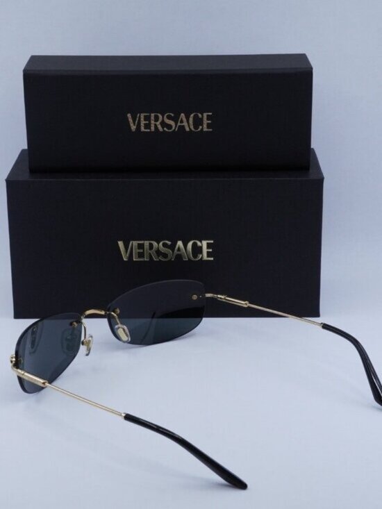 Versace VE2279 100287 Rectangle Sunglasses – Gold/Dark Grey